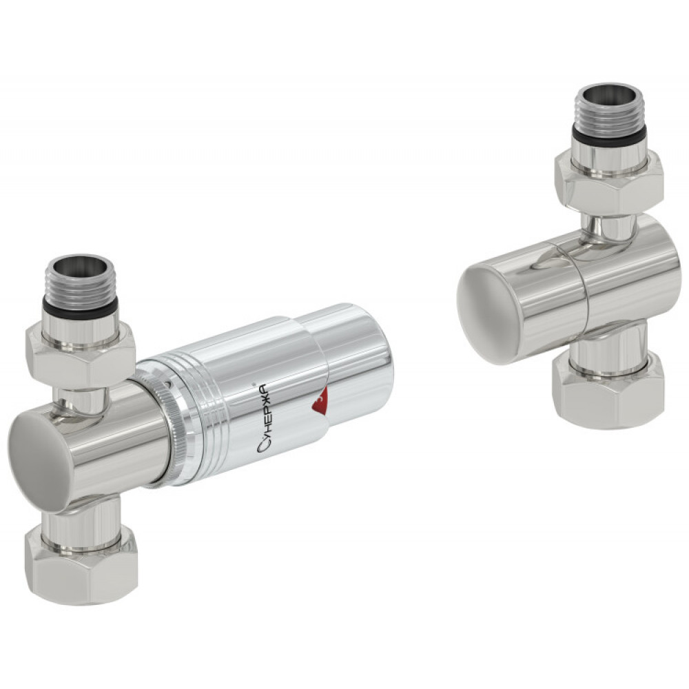 Терморегулятор, Сунержа, автоматический, G 1/2" НР х G 3/4" НГ, набор, прямой, цвет-сталь без покрытия/хром