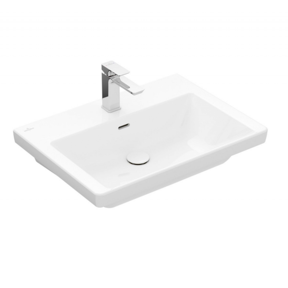 Раковина, Villeroy&Boch, Subway 3.0, шгв 650*470*120, отверстия для смесителя-1 сквозное, 2 промаркированных, цвет-альпийский белый