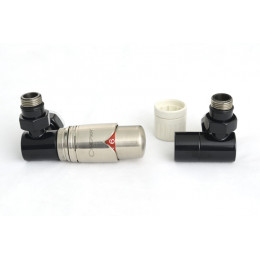 Автоматический терморегулятор, Сунержа, 3D, G 1/2" НР х G 3/4" НГ, набор, левый, цвет-RAL 9011 Графитовый чёрный/сталь