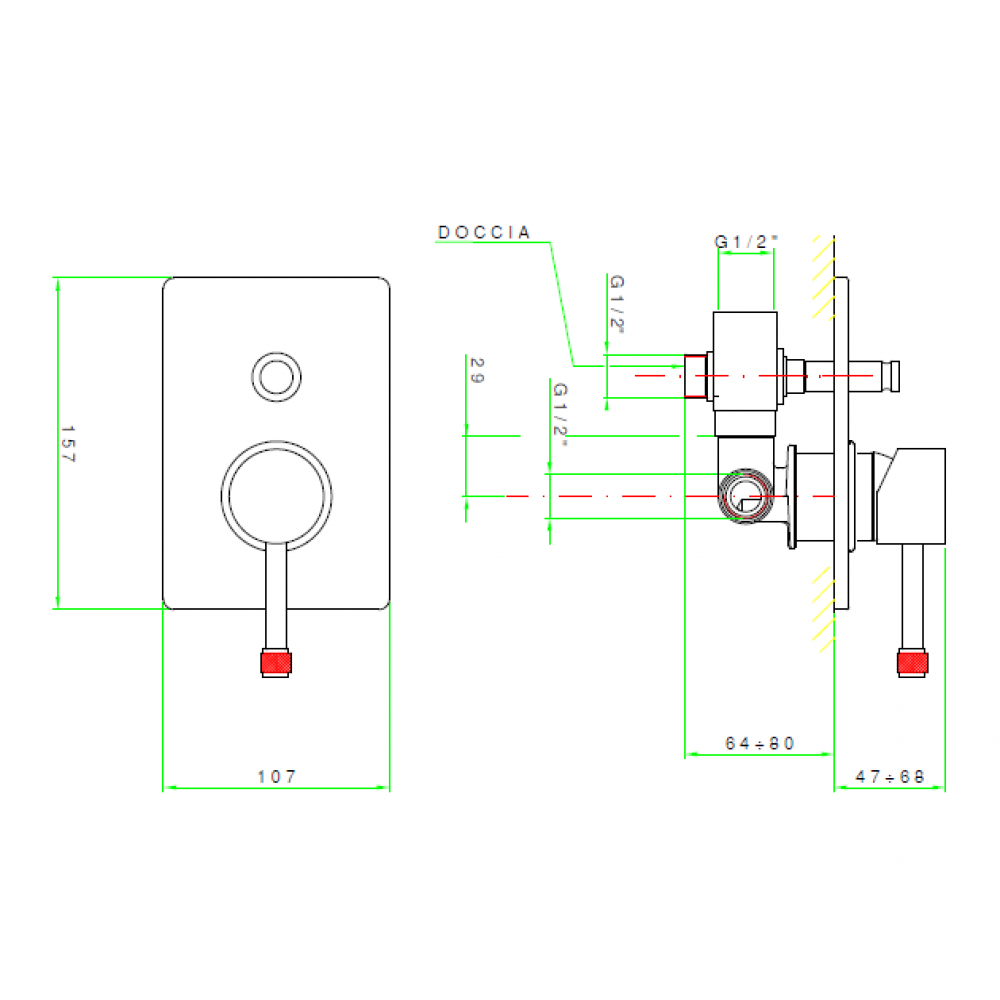 Смеситель для душа, Nicolazzi, Monocomando doccia, на 1 потребитель, с переключателем, цвет-хром