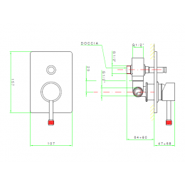 Смеситель для душа, Nicolazzi, Monocomando doccia, на 1 потребитель, с переключателем, цвет-хром