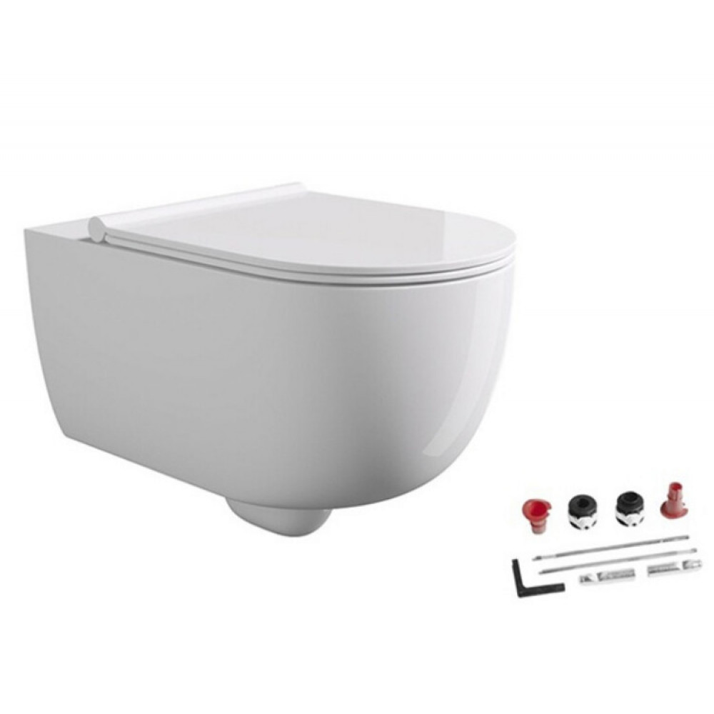 Унитаз, Alice, Unica, подвесной, шгв 350*550*345, Aliglaze+, с сиденьем, с набором для крепления, цвет-белый