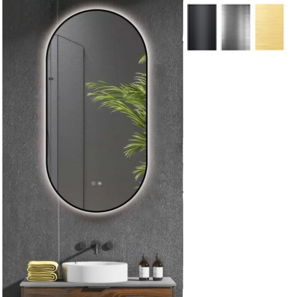 Зеркало, Smartflow, овальное, шгв 500*25*1000, с подсветкой, цвет рамы-серебро матовое