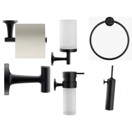 Набор аксессуаров, Duravit, Starck T, бумагодержатель+полотенцедержатель+стакан+ершик+крючок+дозатор для мыла, цвет-черный матовый