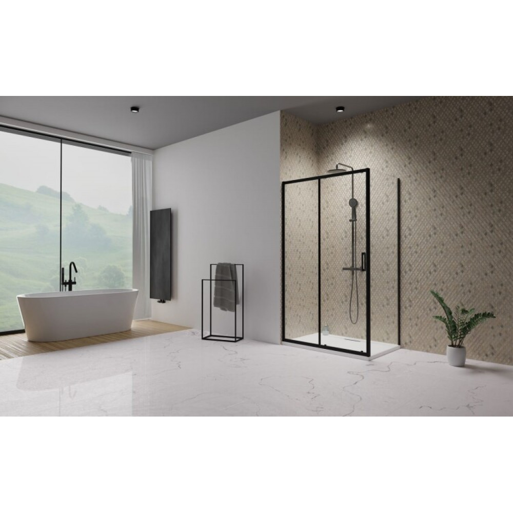 Дверь, Radaway, Premium Pro KDJ, шв 1400*2000, петли-слева, черный, цвет стекла-прозрачный, Easy Clean