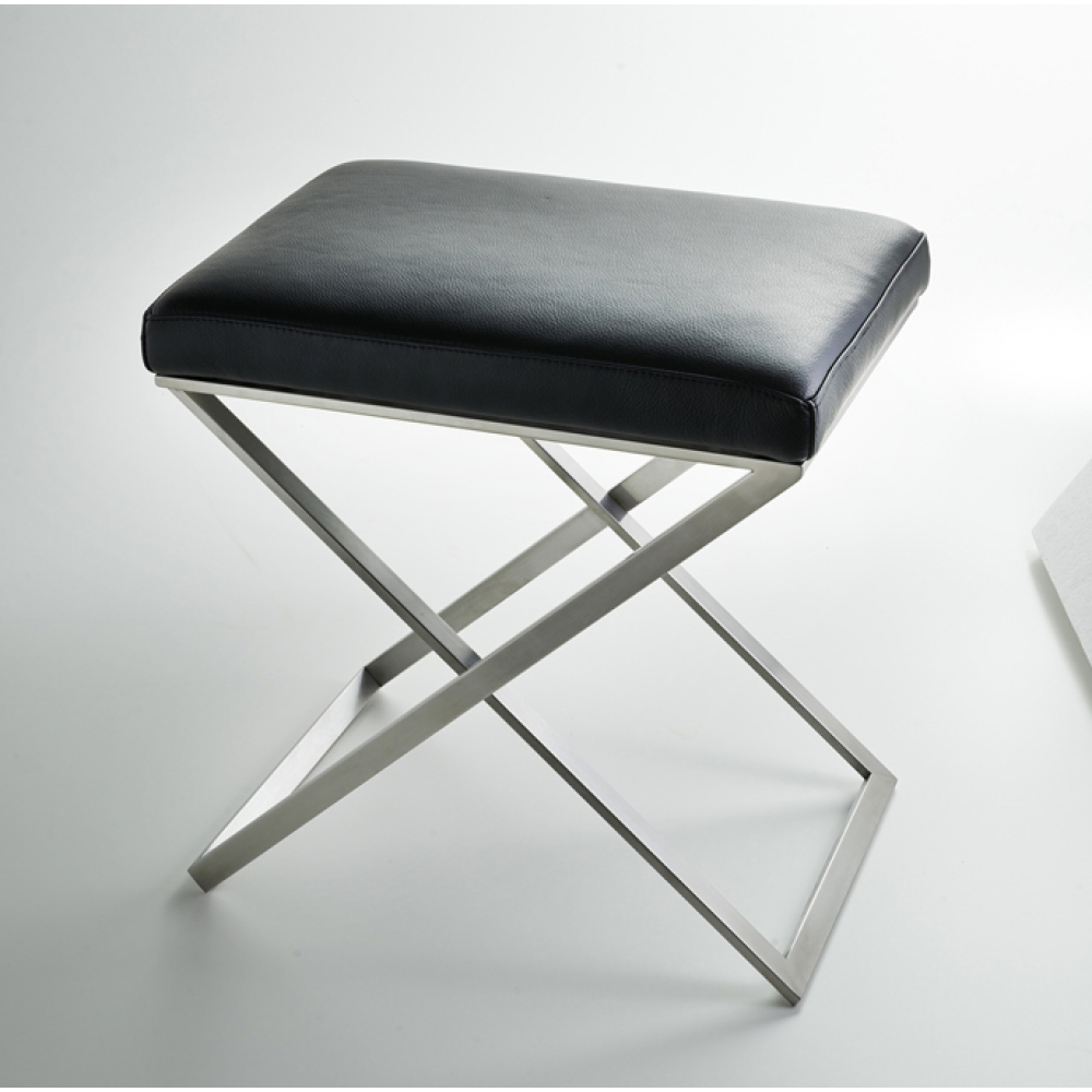 Стул, 3SC, Lino & Lone, из гладкой кожи, шгв, 500*360*500, цвет-черная кожа/никель сатинированный матовый