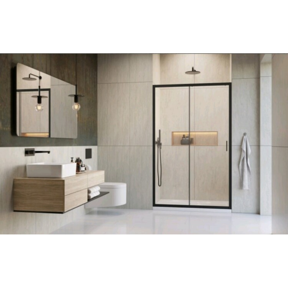 Дверь, Radaway, Alienta DWJ, шв 1300*1900, петли-универсальные (слева или справа), черный, цвет стекла-прозрачный, Easy Clean