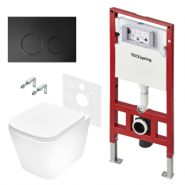 Комплект, TECE, TeceSpring Base, унитаз+инсталляция+клавиша смыва, цвет унитаза-белый, цвет сиденья-белый, цвет клавиши-черный матовый