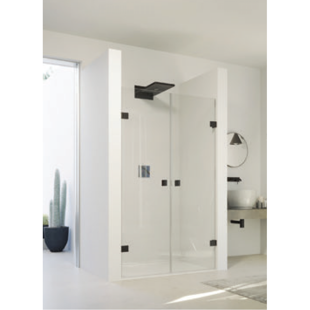 Дверь, Huppe, Solva Minimal, шв 800*2000, петли-слева и справа, белый матовый, цвет стекла-прозрачный, Anti-Plaque