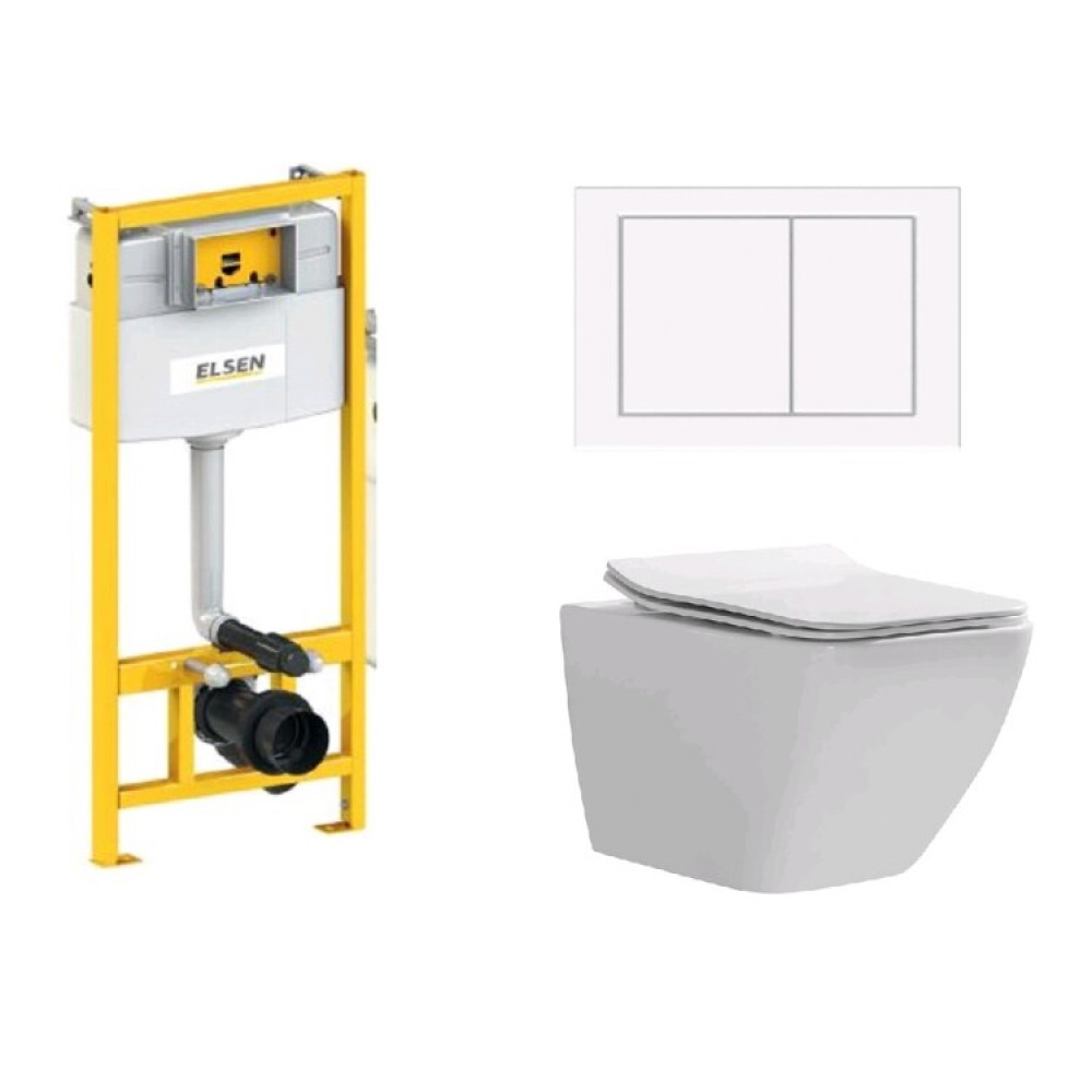 Комплект, ELSEN, E05, унитаз подвесной, шгв 360*530*365 + инсталляция + клавиша смыва, цвет унитаза-белый, цвет клавиши-белый