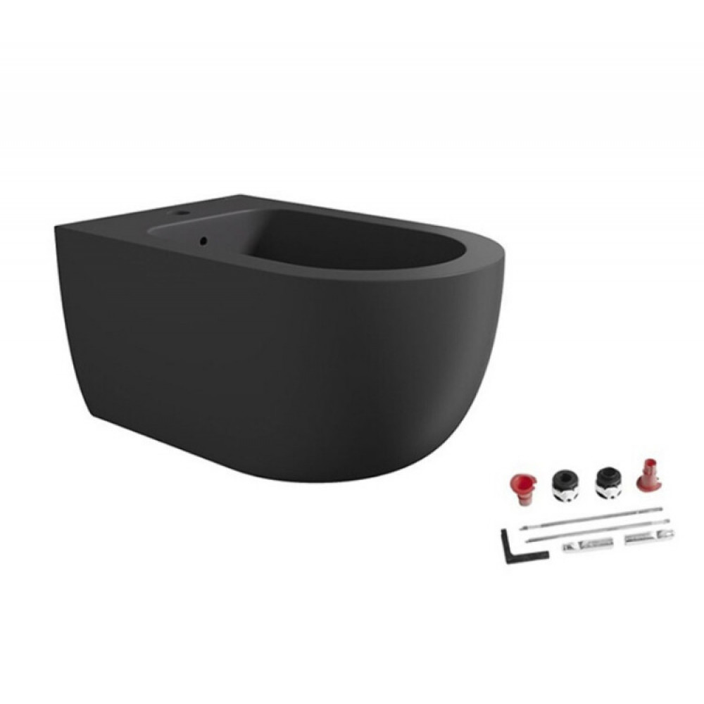 Биде, Alice, Unica, подвесной, шгв 350*550*285, Aliglaze+, с набором для крепления, цвет-черный матовый
