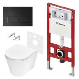 Комплект, TECE, TeceSpring K, подвесной, шгв 360*480*350, цвет унитаза-белый, цвет сиденья-белый, цвет клавиши-черный матовый