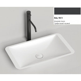 Раковина, Salini, Callista 03, шгв 575*350*90, отверстия для смесителя-отсутствуют, цвет-RAL9011 матовый снаружи/белый матовый внутри