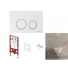 Комплект, TECE, TECEbasic, унитаз+инсталляция+клавиша смыва, цвет унитаза-белый, цвет клавиши-белый глянцевый с хромированным контуром клавиш