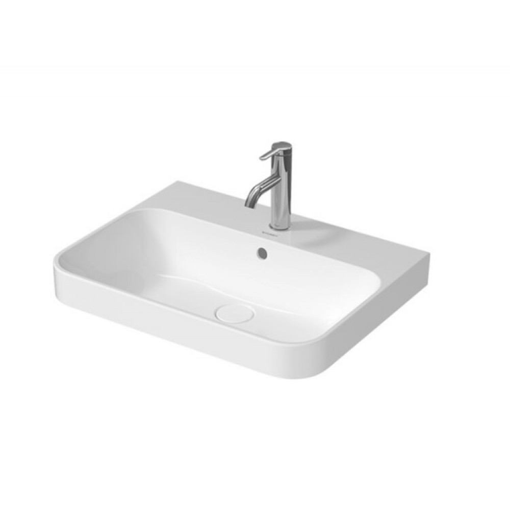 Раковина, Duravit, Happy D.2 Plus, шгв 600*460*195, отверстия для смесителя-отсутствуют, WonderGliss, цвет-белый