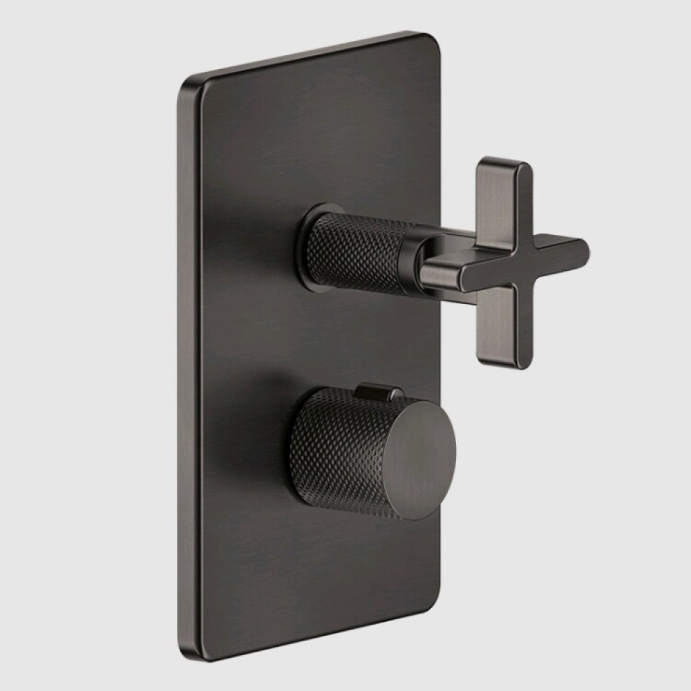 Смеситель для душа, Gessi, Inciso Bath&Shower, на 2 потребителя, цвет-Black Metal Brushed PVD