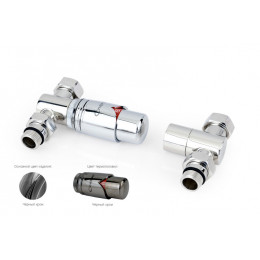 Терморегулятор, Сунержа, автоматический, G 1/2" НР х G 3/4" НГ, набор, прямой, цвет-черный хром/черный хром
