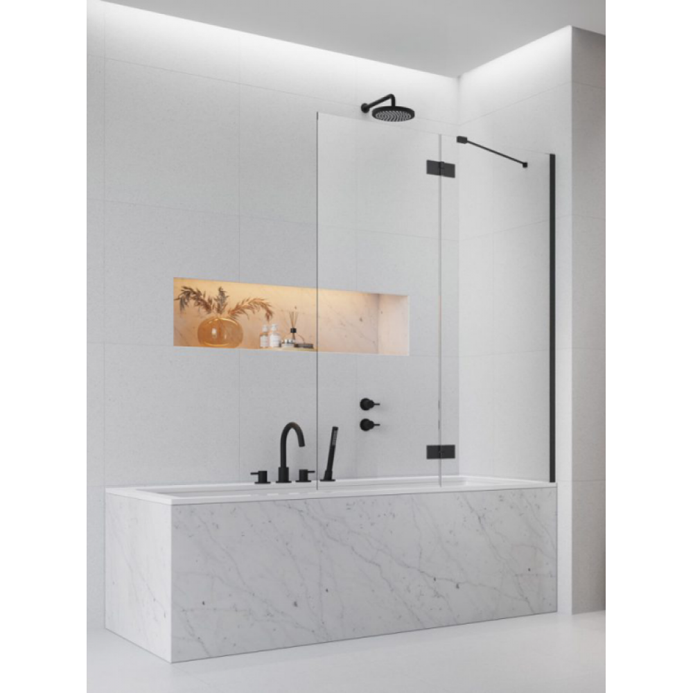 Шторка на ванну, Radaway, Essenza PND II, шв 1300*1500, петли-справа, цвет фурнитуры-черный, цвет стекла-прозрачный, Easy Clean