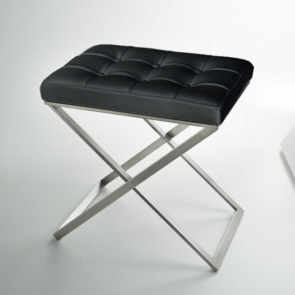 Стул, 3SC, Lino & Lone, со стежкой, шгв, 500*360*500, цвет-черная кожа/никель сатинированный матовый