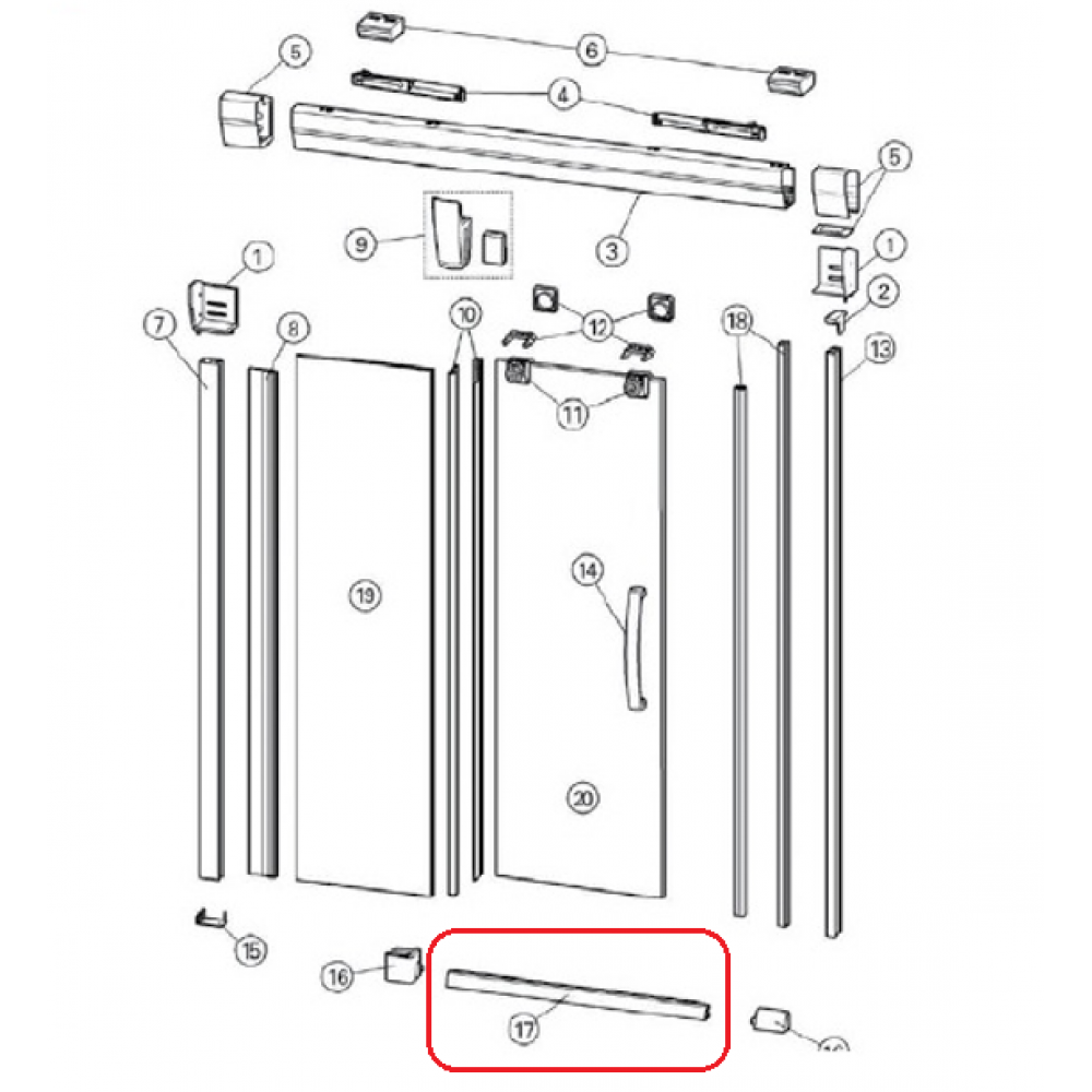 Порожек для двери, Huppe, Aura, правосторонний, цвет-серебро