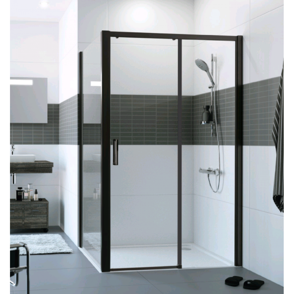 Дверь, Huppe, Design Pure, шв 1445*2000, правосторонняя, чёрный, цвет стекла-прозрачный, Anti-Plaque