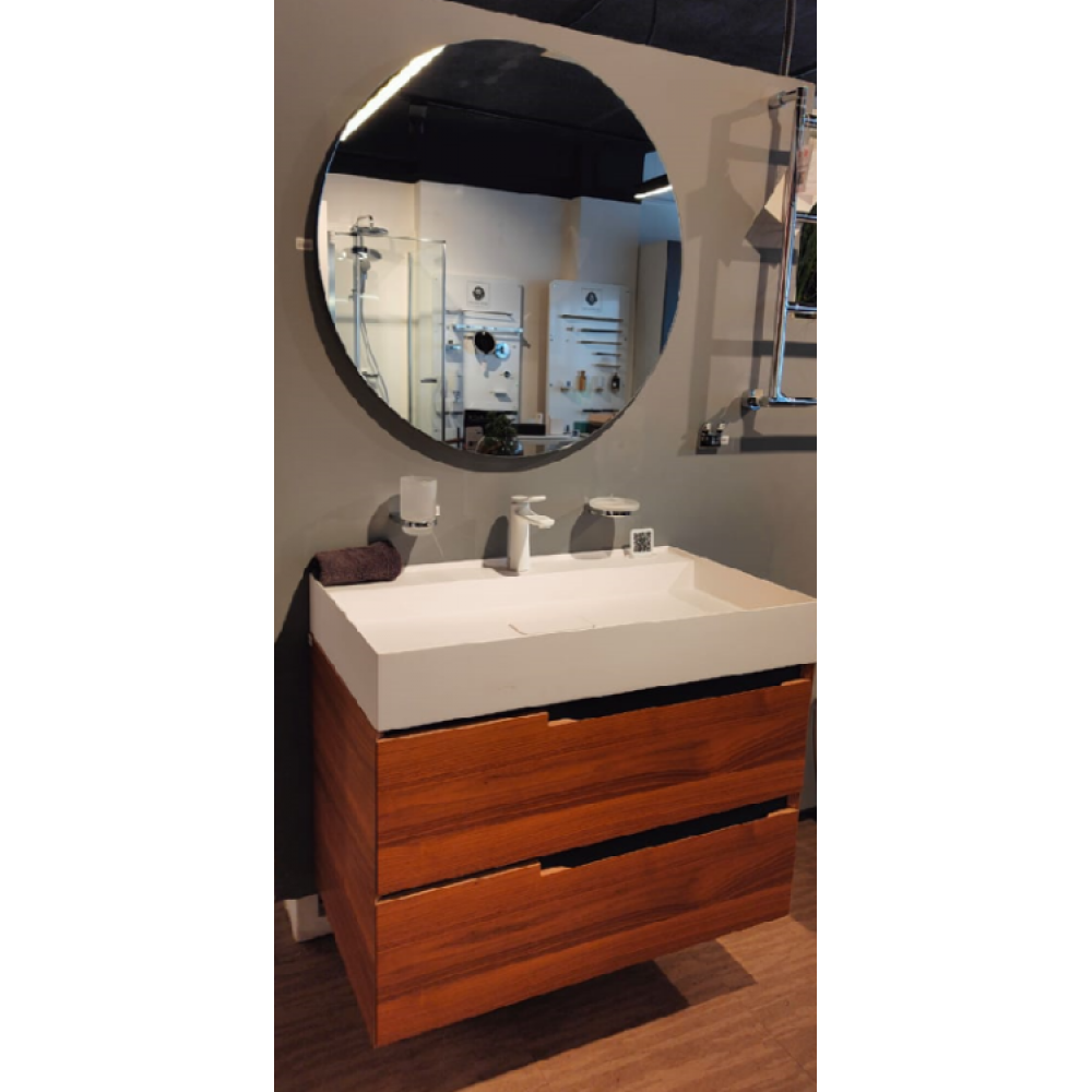 Комплект, Oasis, Profilo, тумба подвесная с раковиной Rebel и зеркалом Joyce с подсветкой, цвет тумбы/раковины-Walnut/белый
