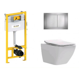 Комплект, ELSEN, E05, унитаз подвесной, шгв 360*530*365 + инсталляция + клавиша смыва, цвет унитаза-белый, цвет клавиши-хром
