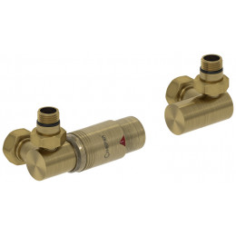 Автоматический терморегулятор, Сунержа, 3D, G 1/2" НР х G 3/4" НГ, набор, левый, цвет-латунь состаренная/бронза состаренная