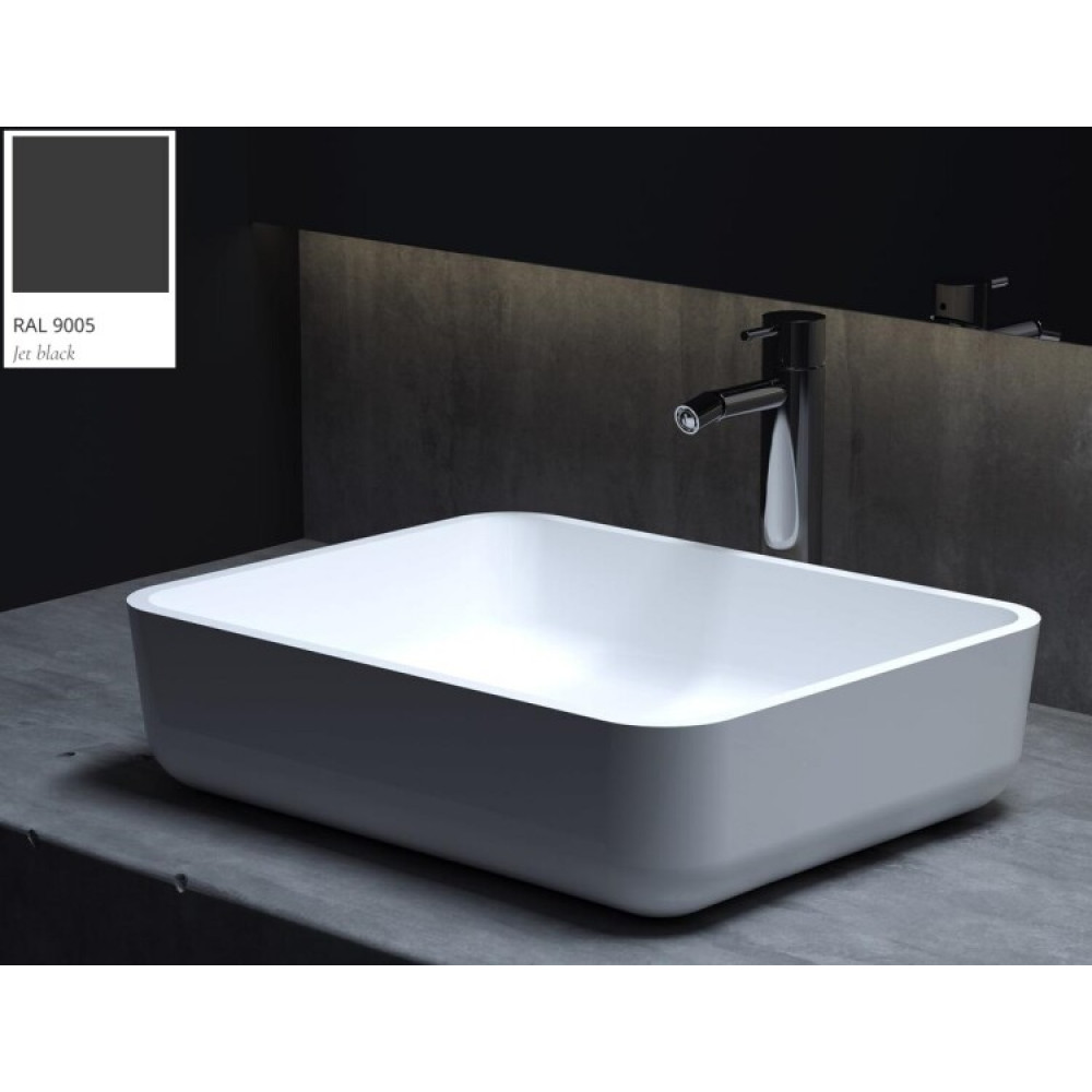 Раковина, Salini, Gloria, шгв 480*380*120, отверстия для смесителя-отсутствуют, цвет-RAL9005 глянцевый снаружи/белый матовый внутри