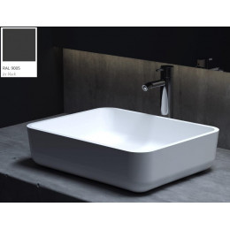 Раковина, Salini, Gloria, шгв 480*380*120, отверстия для смесителя-отсутствуют, цвет-RAL9005 глянцевый снаружи/белый матовый внутри