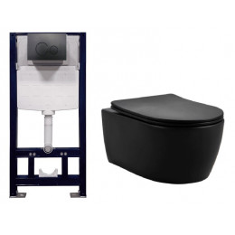 Комплект, Splendy, Pride/Stable, унитаз подвесной, Tornado, шгв 360*525*340 + сиденье + инсталляция + клавиша смыва, цвет-черный матовый