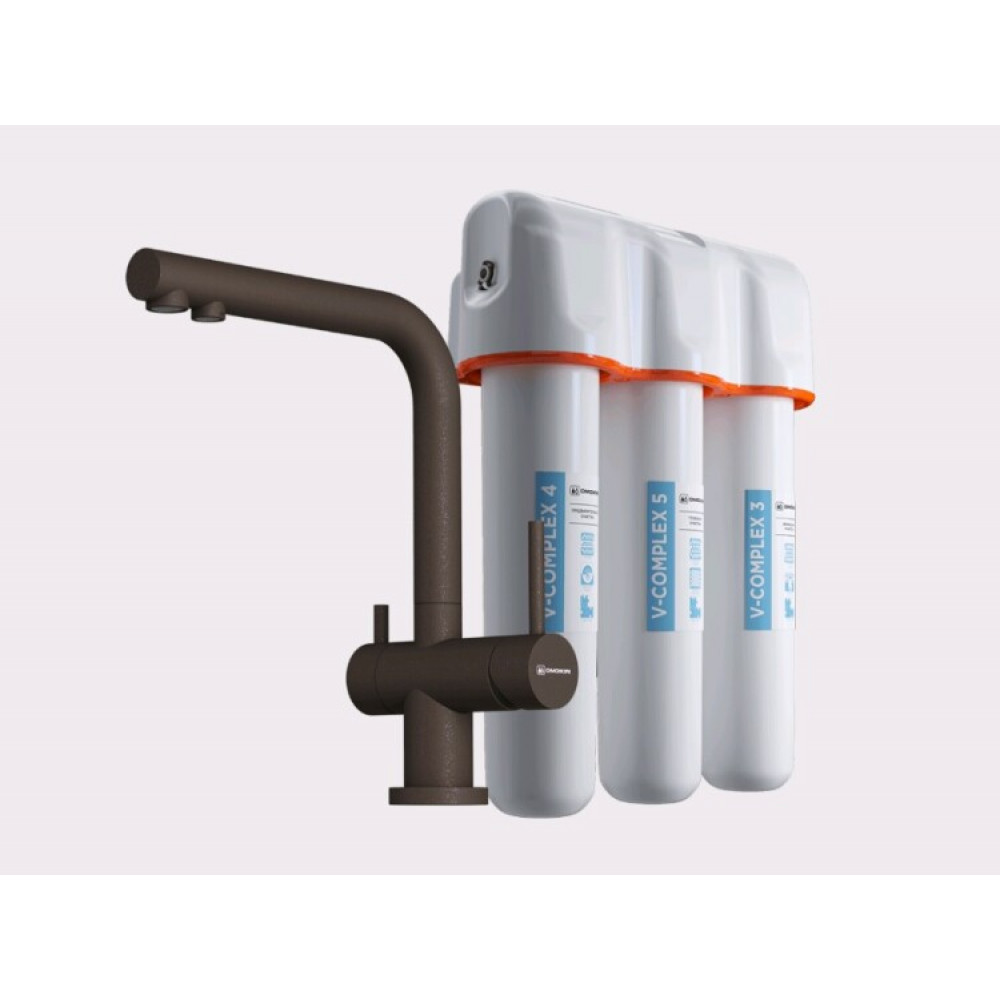 Смеситель для кухни, OMOIKIRI, Nagano-Р, цвет-espresso + водоочиститель PURE DROP Lite