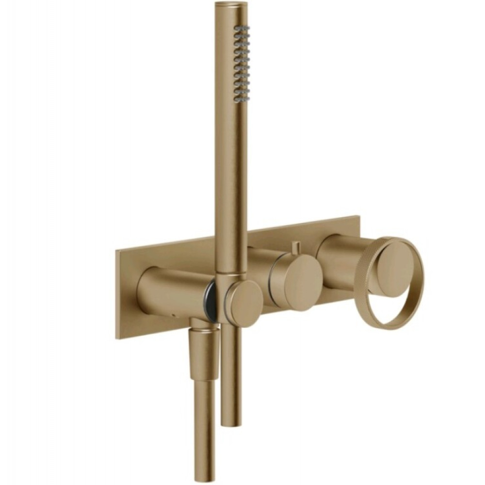 Смеситель для душа, Gessi, Anello, на 2 потребителя, цвет-Warm Bronze Brushed PVD