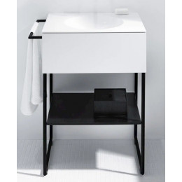 Тумба под раковину, Burg, Coco, шгв 606*505*870, без отверстия под смеситель, раковина-в комплекте, цвет-White high gloss/Silk black