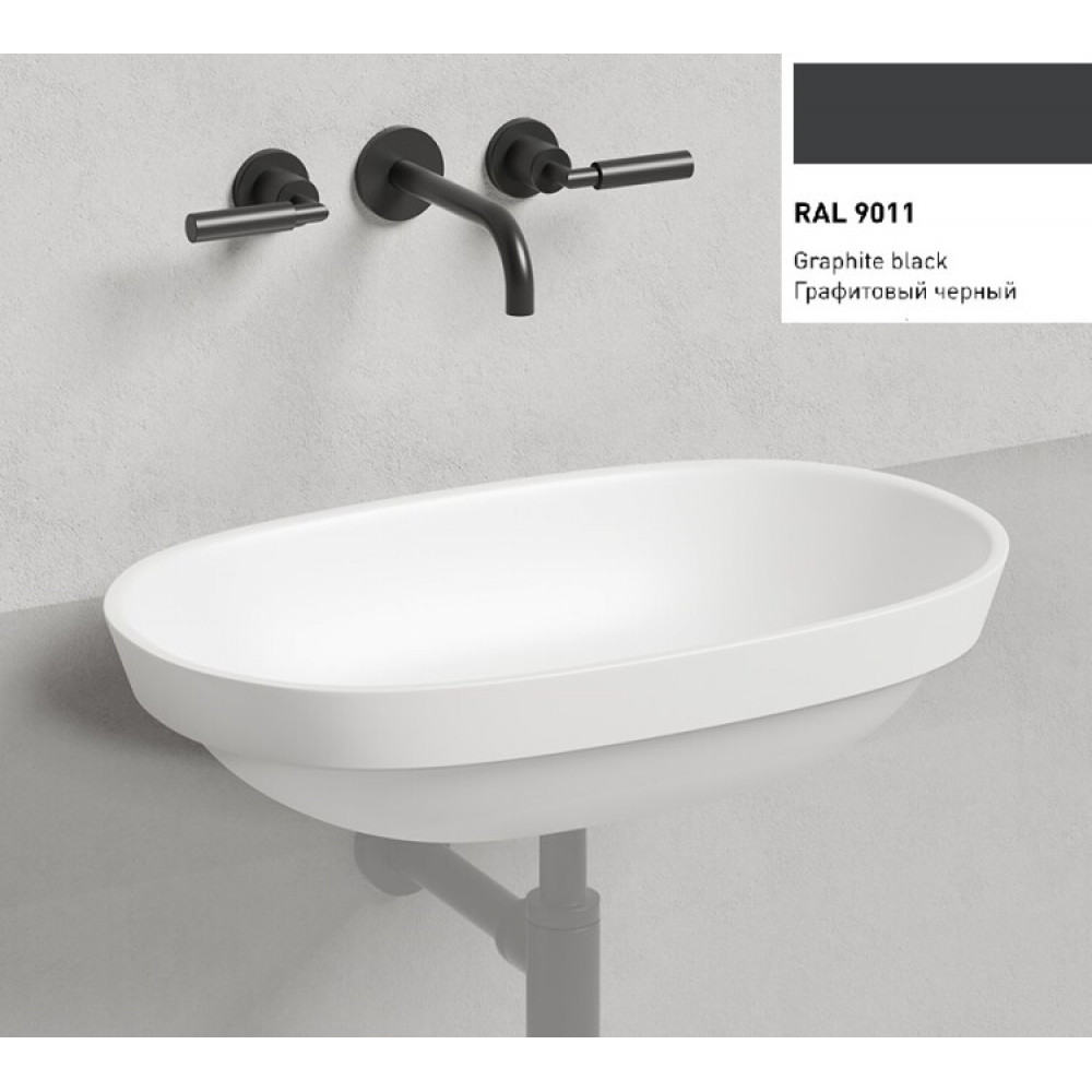 Раковина, Salini, Marea, шгв 645*387*165, отверстия для смесителя-отсутствуют, цвет-RAL9011 матовый снаружи/белый матовый внутри