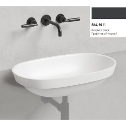 Раковина, Salini, Marea, шгв 645*387*165, отверстия для смесителя-отсутствуют, цвет-RAL9011 матовый снаружи/белый матовый внутри