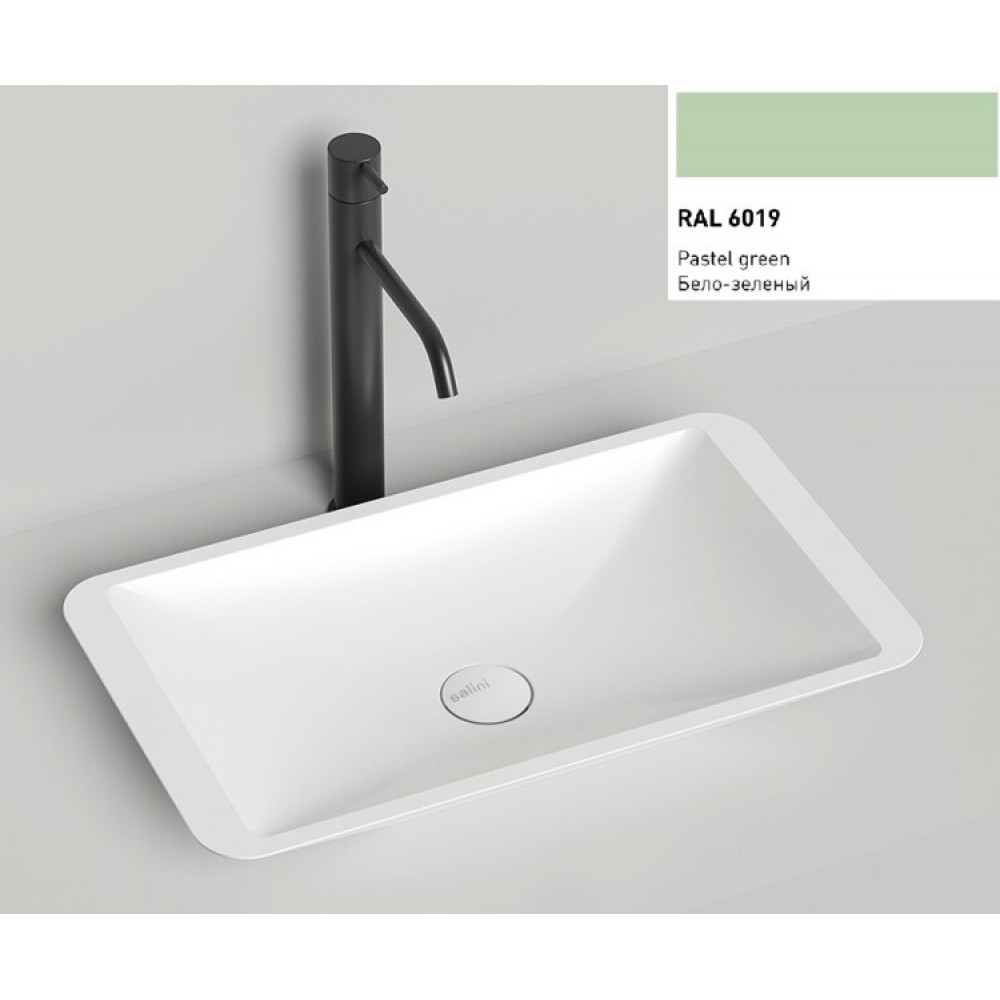 Раковина, Salini, Callista 03, шгв 575*350*90, отверстия для смесителя-отсутствуют, цвет-RAL6019 матовый снаружи/белый матовый внутри