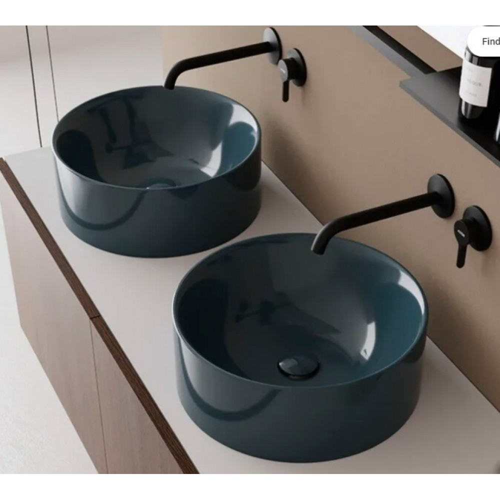 Раковина, Scarabeo, Skinny, шгв 400*400*150, отверстия для смесителя-отсутствуют, цвет-Ocean glossy