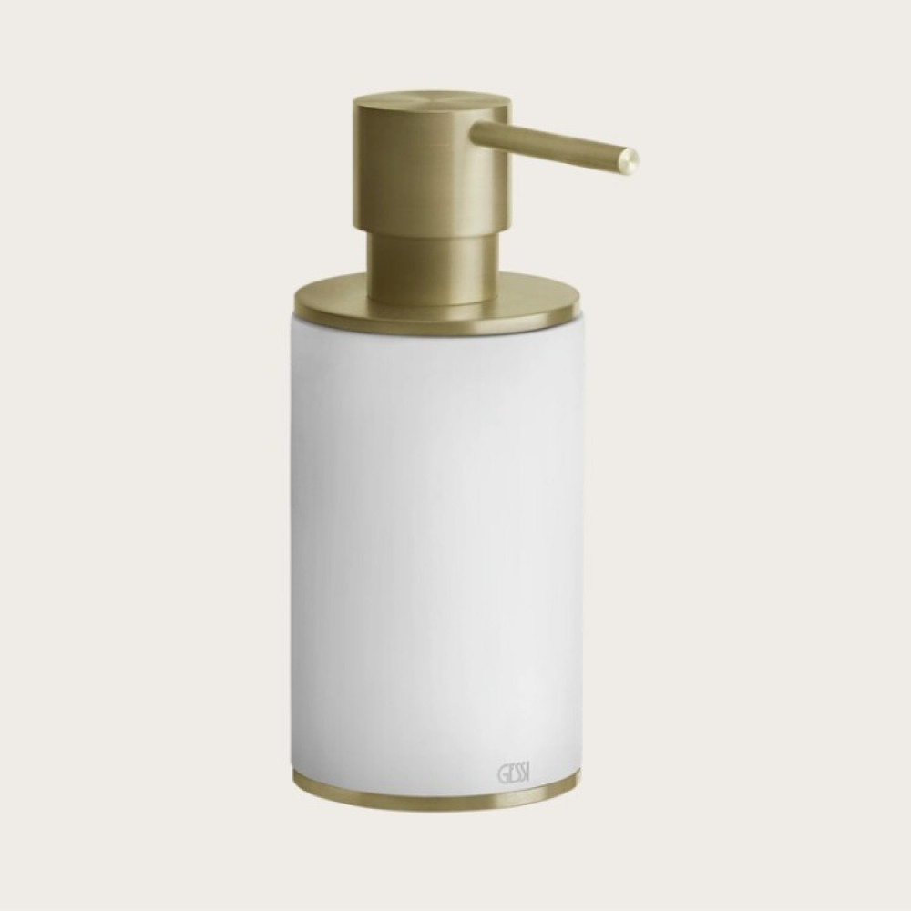 Дозатор для жидкого мыла, Gessi, 316, шгв 75*117*190, цвет дозатора-Brushed Brass PVD/белый