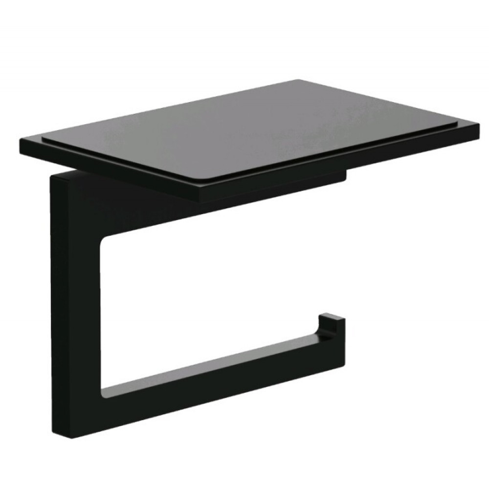 Бумагодержатель, Kludi, VELA C, шгв 139*97*109, без крышки, с полкой, цвет-черный матовый (Matt Black, Nero Opaco)