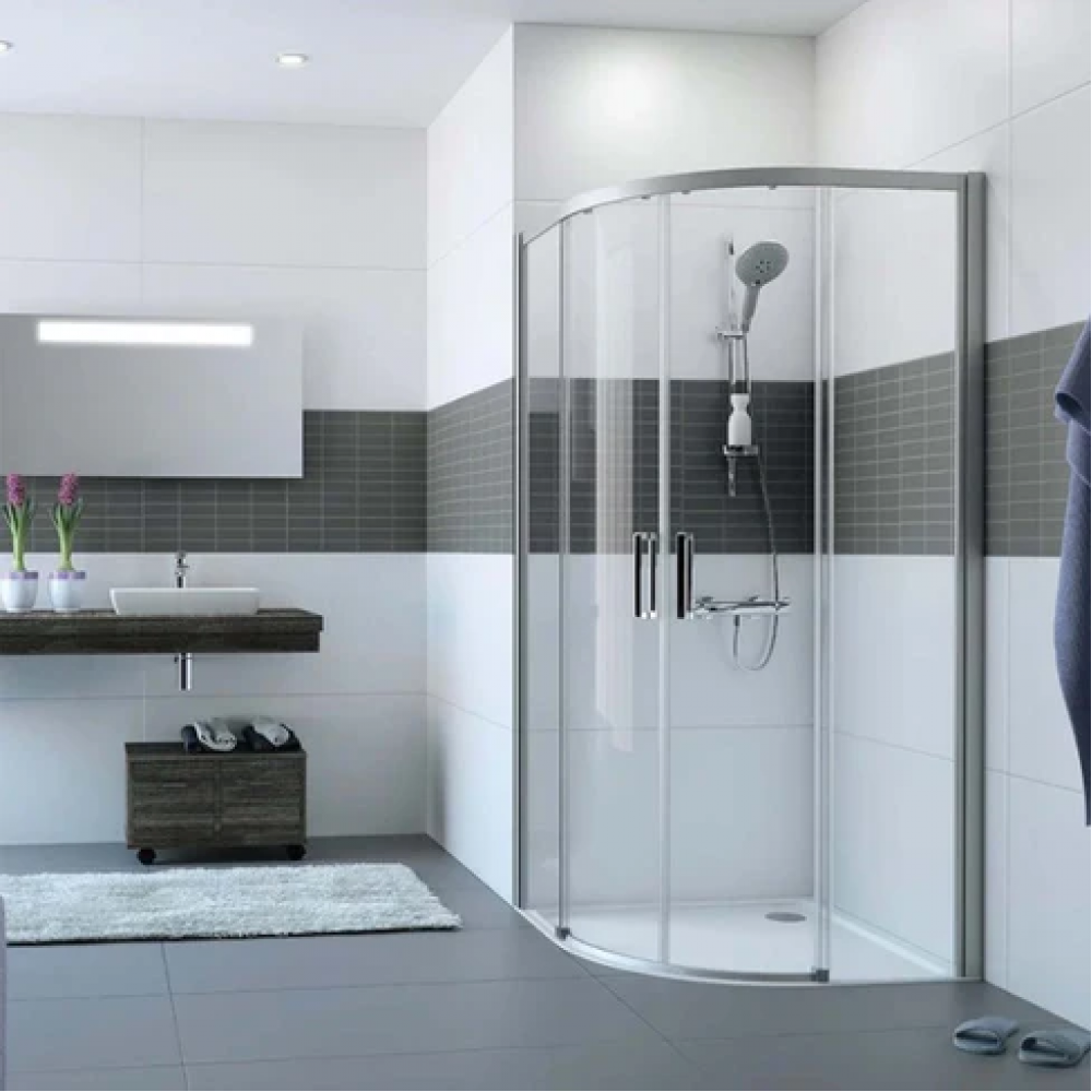 Душевое ограждение, Huppe, Design Pure, шгв 900*900*2000, блестящее серебро, цвет стекла-прозрачный