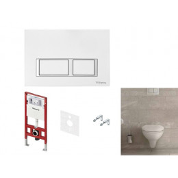 Комплект, TECE, TECEbasic, унитаз+инсталляция+клавиша смыва, цвет унитаза-белый, цвет клавиши-белый глянцевый с хромированным контуром клавиш