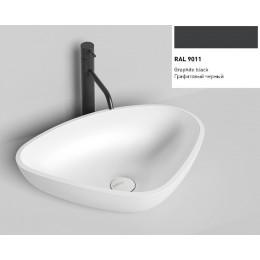 Раковина, Salini, Gloria, шгв 560*390*165, отверстия для смесителя-отсутствуют, цвет-RAL9011 матовый снаружи/белый матовый внутри