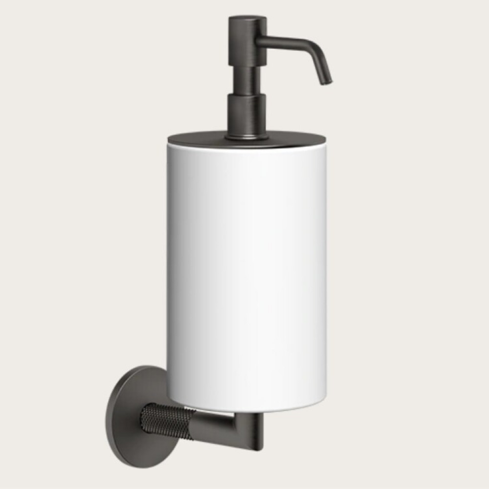 Дозатор для жидкого мыла, Gessi, Anello, шгв 75*128*243, цвет дозатора-Black Metal Brushed PVD/белый