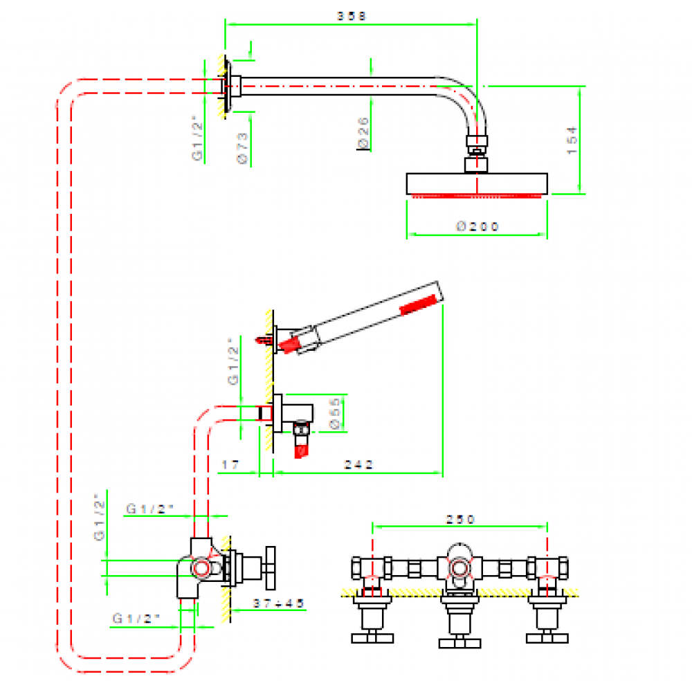 Душевой комплект, Nicolazzi, Mac Kinley 05, цвет-Brushed Brass