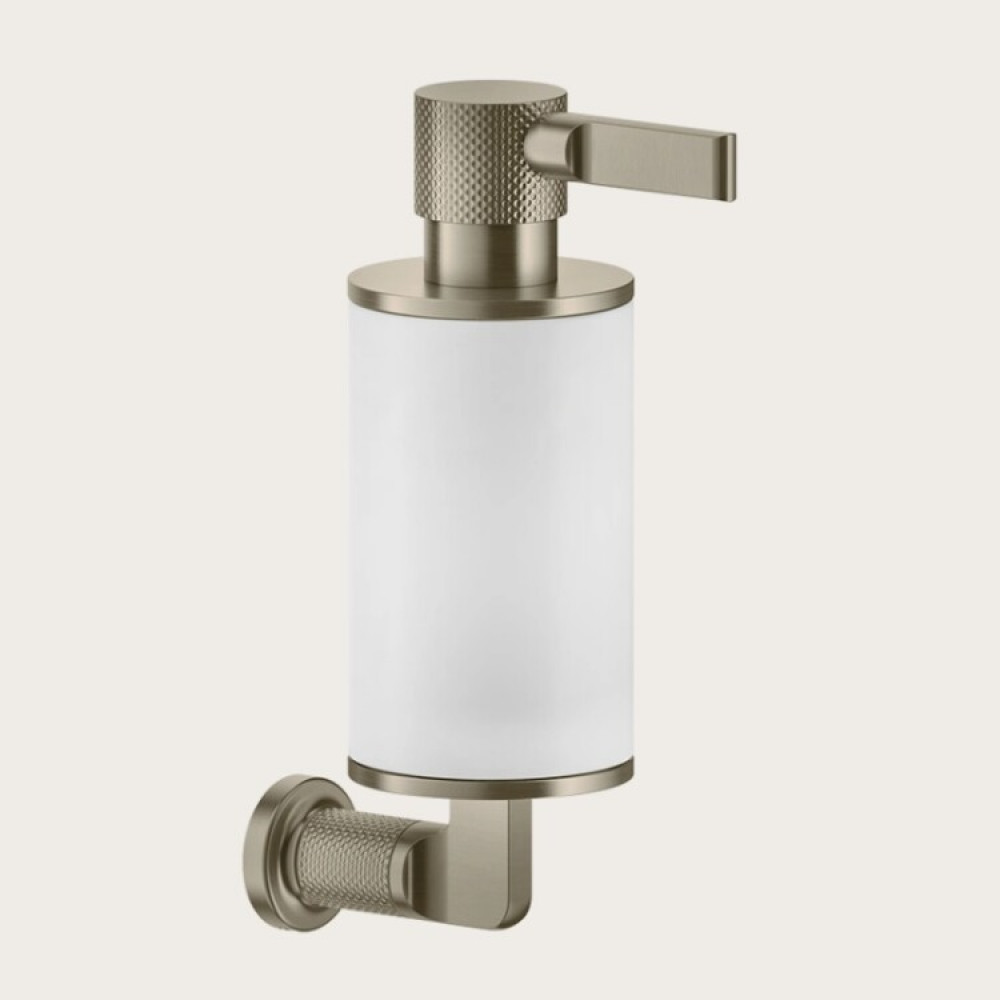 Дозатор для жидкого мыла, Gessi, Inciso, шгв 75*147*240, цвет дозатора-Finox Brushed Nickel/белый
