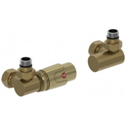 Терморегулятор, Сунержа, 3D, автоматический, G 1/2" НР х G 3/4" НГ, набор, левый, цвет-золотой шёлк