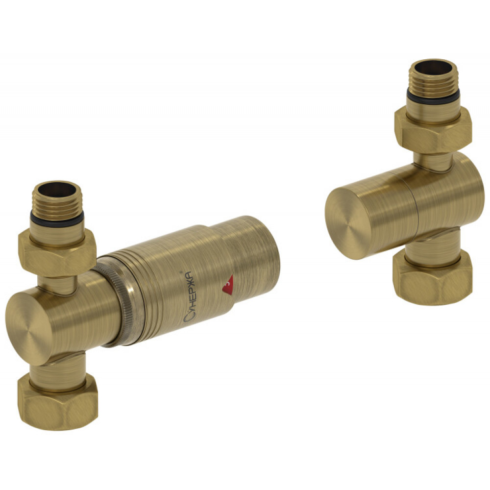 Терморегулятор, Сунержа, автоматический, G 1/2" НР х G 3/4" НГ, набор, прямой, цвет-латунь cостаренная /бронза cостаренная