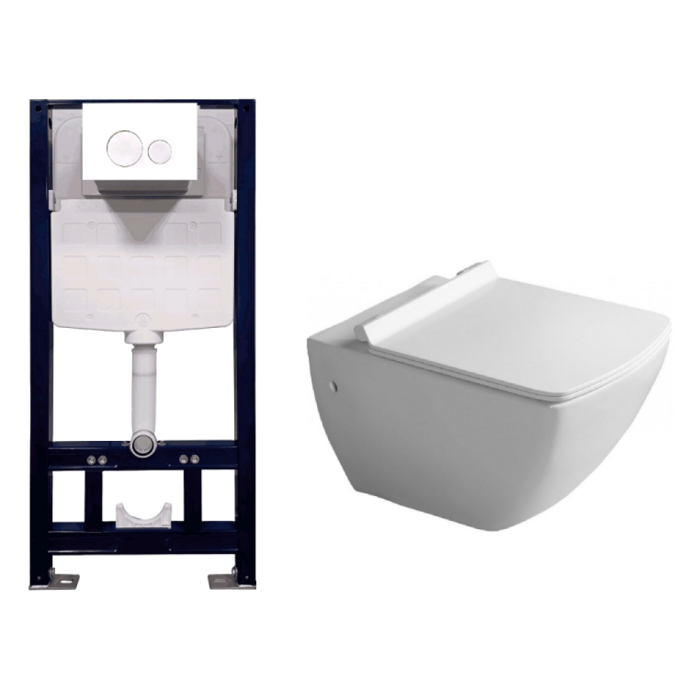 Комплект, Splendy, Isvea Purita/Stable, унитаз подвесной, шгв 345*550*400 + сиденье + инсталляция + клавиша, цвет унитаза-белый, цвет клавиши-белый