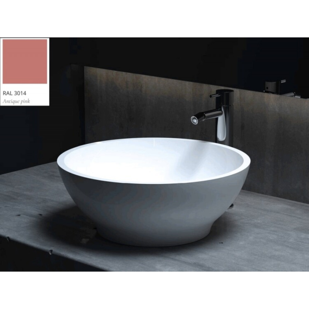 Раковина, Salini, Gloria, шгв 415*415*125, отверстия для смесителя-отсутствуют, цвет-RAL3014 матовый снаружи/белый матовый внутри